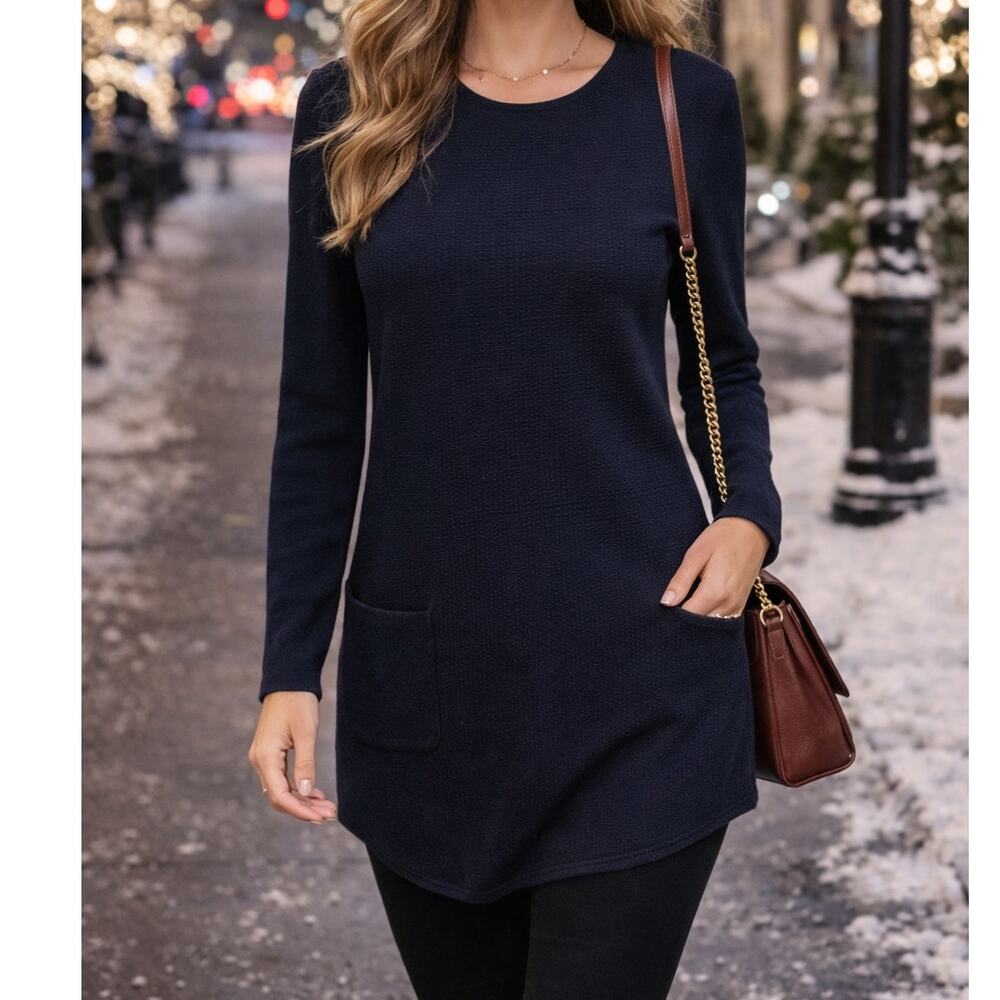 Theory Georgiana Eloquence Tunic Sweater Womens XS/S Navy Blue Wool Minimalist